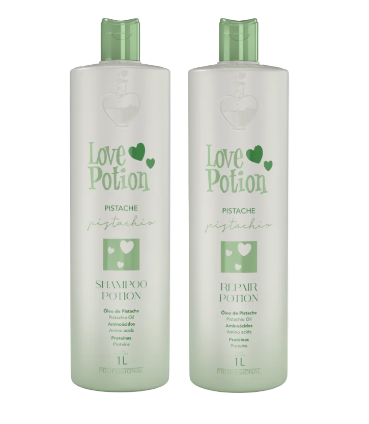 Set Pistache – Love Potion, Șampon curățare profundă+produs de îndreptare  2x1L,